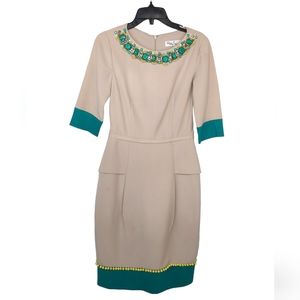 Eliza J Regal Collection Cream and Turquoise Embellished Dress